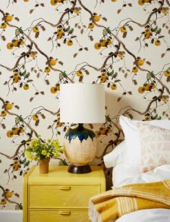 Persimmon Birds Wallpaper By Nathan Turner 5 Persimmon Birds Wallpaper By Nathan Turner -KINKIN Decor Shop Wallshoppe Grasscloth Persimmon Birds by Nathan Turner Mustard RS